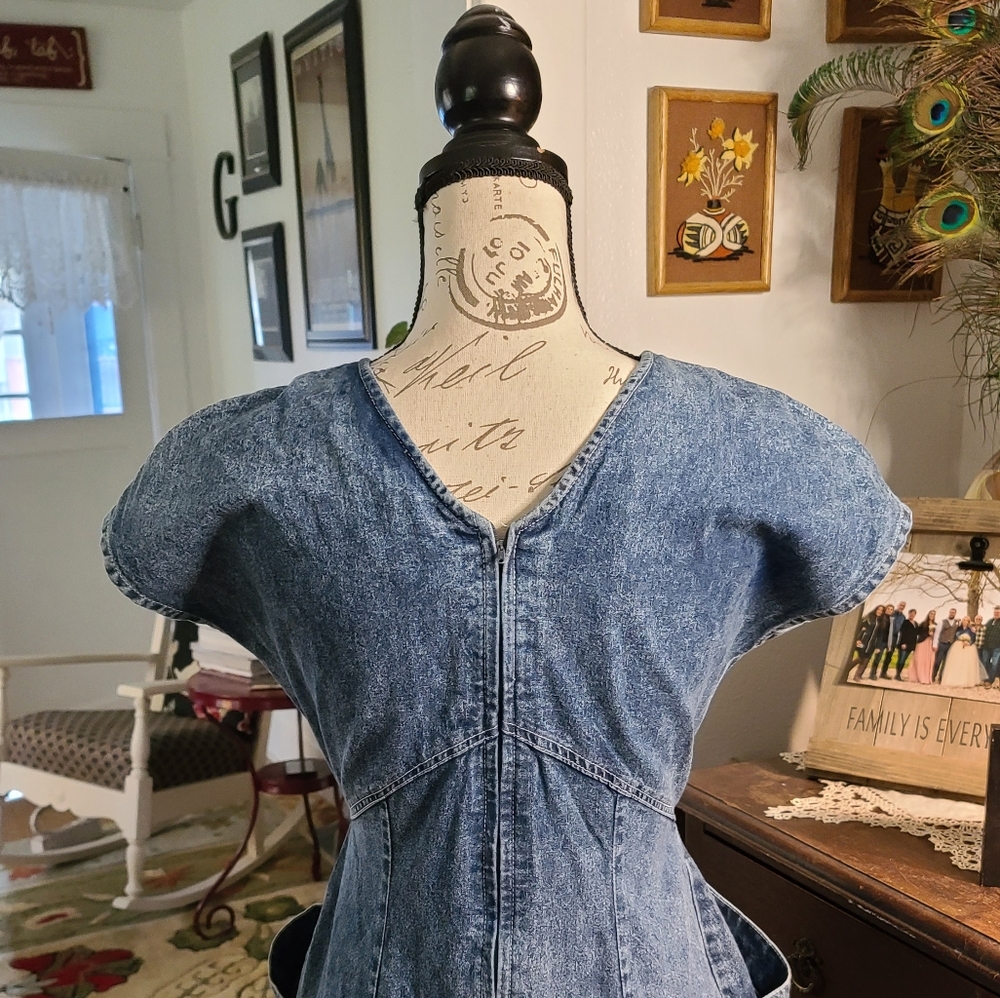 Vintage jean Dress 1990 pockets blue midi - Picture 7 of 15